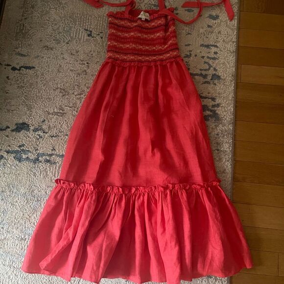 Cara Cara Vibrant Red Smocked Dress, New - Picture 1 of 4
